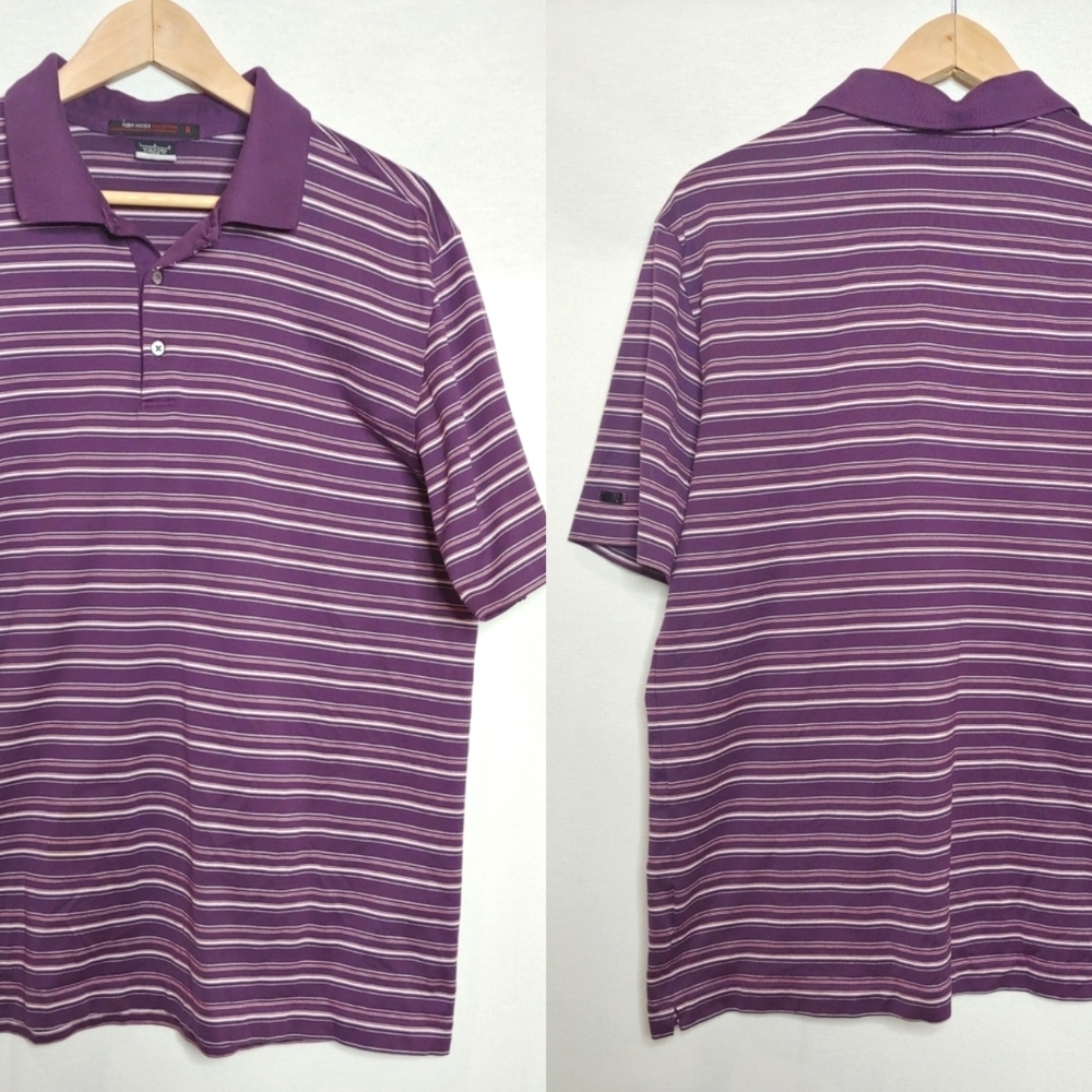 Tiger Woods Collection Nike Golf Polo‎ Dri Fit Purple Stripe 397308-684 2011 L
